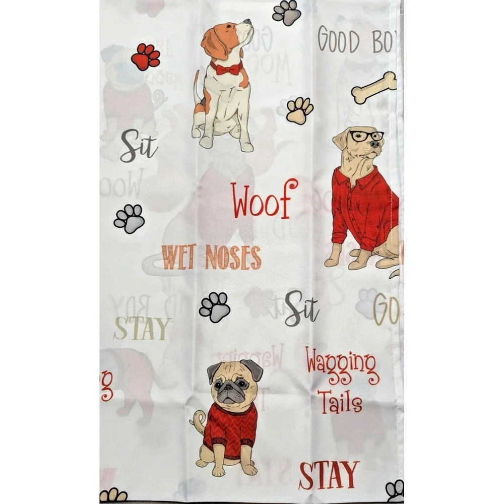 Dressed Up Dogs Shower Curtain Polyester 72-in Sq. Good Boy Bark Woof Bath NEW